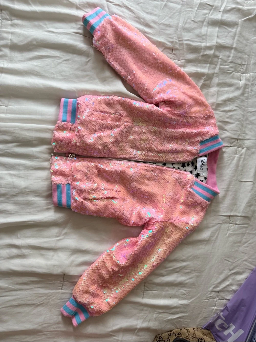 Lola & Boys Pink Sequin Unicorn Bomber Jacket